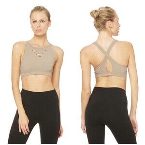 Alo Yoga Warrior Ripped Sport Bra In Tan / Beige Size XS Activewear Fitness
